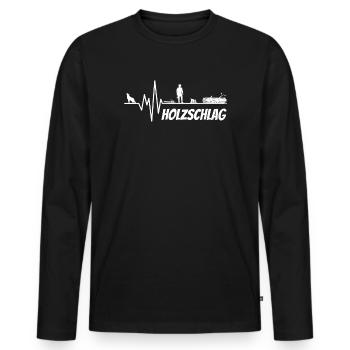 Herzschlag Puls Holzfäller BIG WHITE - Männer Premium Bio Langarmshirt - Schwarz - Vorne - Nico (187cm)