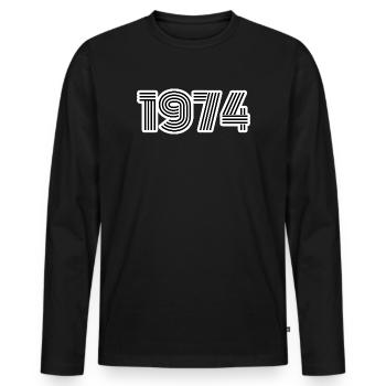 Né en 1974 - T-shirt manches longues Premium bio Homme - noir - Devant - Nico (187cm)