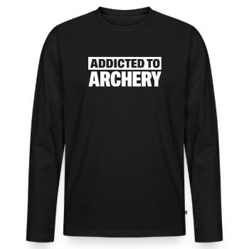 Süchtig nach Bogenschießen, lustige Bogenschützen, Sportliebhaber - Männer Premium Bio Langarmshirt - Schwarz - Vorne - Nico (187cm)