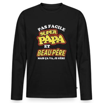 Super papa et beau père - T-shirt manches longues Premium bio Homme - noir - Devant - Nico (187cm)