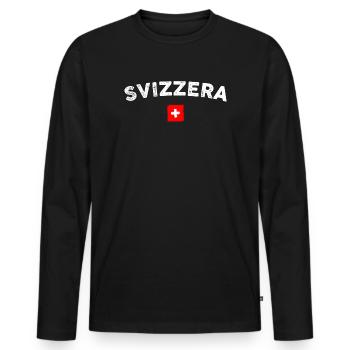 Drapeau de l’emblème de l’arc Svizzera - T-shirt manches longues Premium bio Homme - noir - Devant - Nico (187cm)