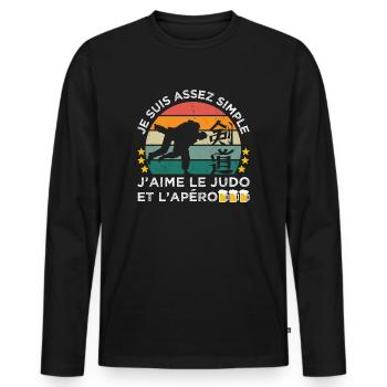 J' aime le judo et l' apéro humour judoka vintage - T-shirt manches longues Premium bio Homme - noir - Devant - Nico (187cm)