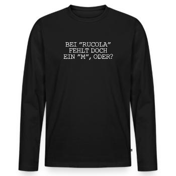 Il ne manque pas un « m » dans « roquette » ? - Rhum - Cola Rumcola - T-shirt manches longues Premium bio Homme - noir - Devant - Nico (187cm)