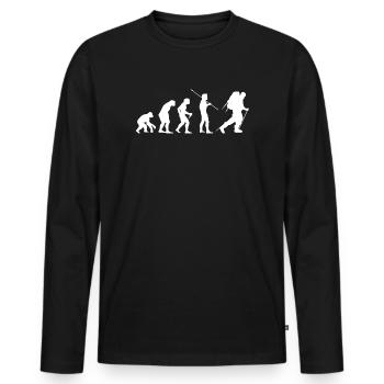 Evolution Hiking – From Monkey to Wanderer - Men's Premium Organic Long Sleeve Shirt - black - Front - Nico (187cm)