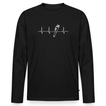 Plumber Heartbeat Plumbing worker Tradesman Gift - Men's Premium Organic Long Sleeve Shirt - black - Front - Nico (187cm)