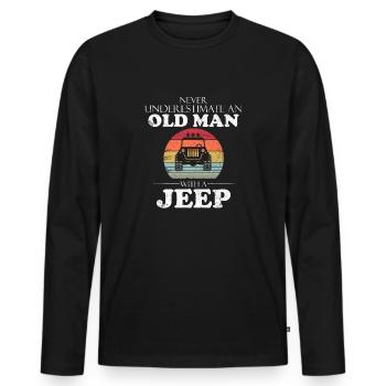 Funny Jeep Old Man With a Jeep Tee - Men's Premium Organic Long Sleeve Shirt - black - Front - Nico (187cm)