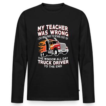 Truck Trucker Cadeau Drôle de chauffeur professionnel - T-shirt manches longues Premium bio Homme - noir - Devant - Nico (187cm)