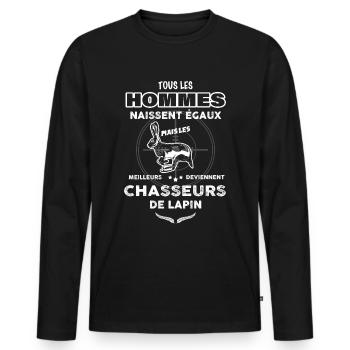 Chasseur de lapin cadeau homme - T-shirt manches longues Premium bio Homme - noir - Devant - Nico (187cm)
