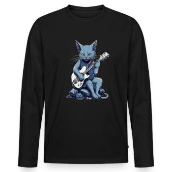Musicien Russe Chat Bleu Guitariste Chats - T-shirt manches longues Premium bio Homme - noir - Devant - Nico (187cm)