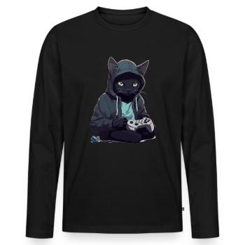 Gamer Black Cat Gaming Bombay Cats Gambler - T-shirt manches longues Premium bio Homme - noir - Devant - Nico (187cm)