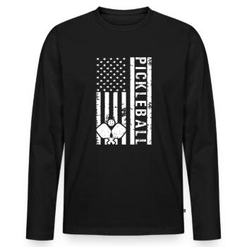 Pickleball Is My Therpy USA Flag Pickleballer - Men's Premium Organic Long Sleeve Shirt - black - Front - Nico (187cm)
