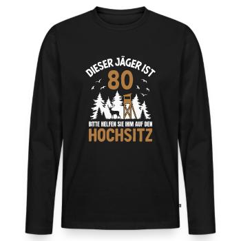 80. Geburtstag Jäger 80 Jahre Jagd Hochsitz - Männer Premium Bio Langarmshirt - Schwarz - Vorne - Nico (187cm)