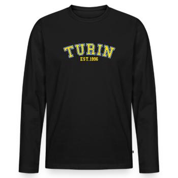 Turin gegründet 1996 - Männer Premium Bio Langarmshirt - Schwarz - Vorne - Nico (187cm)