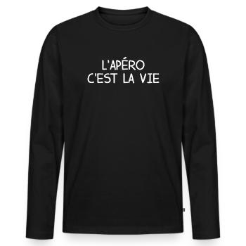 L Apero C Est La Vie T-Shirt Cadeau Humour - T-shirt manches longues Premium bio Homme - noir - Devant - Nico (187cm)