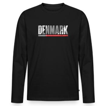 Denmark Distressed Typography - Men's Premium Organic Long Sleeve Shirt - black - Front - Nico (187cm)