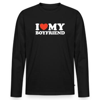 J’aime ma chemise coeur de petit ami - T-shirt manches longues Premium bio Homme - noir - Devant - Nico (187cm)