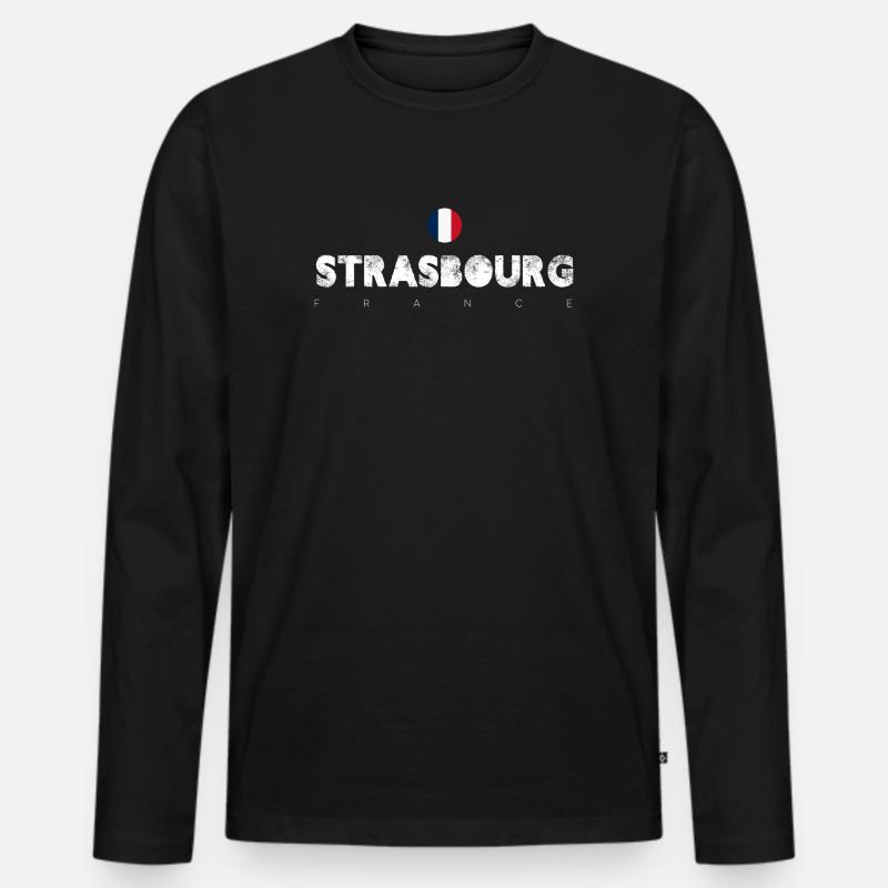 Straßburg Distressed Flagge Typografie - Männer Premium Bio Langarmshirt - Schwarz