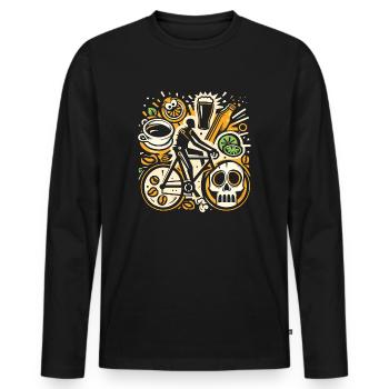 Radfahren, Bier & Kaffee - Perfekte Geschenkidee - Männer Premium Bio Langarmshirt - Schwarz - Vorne - Nico (187cm)