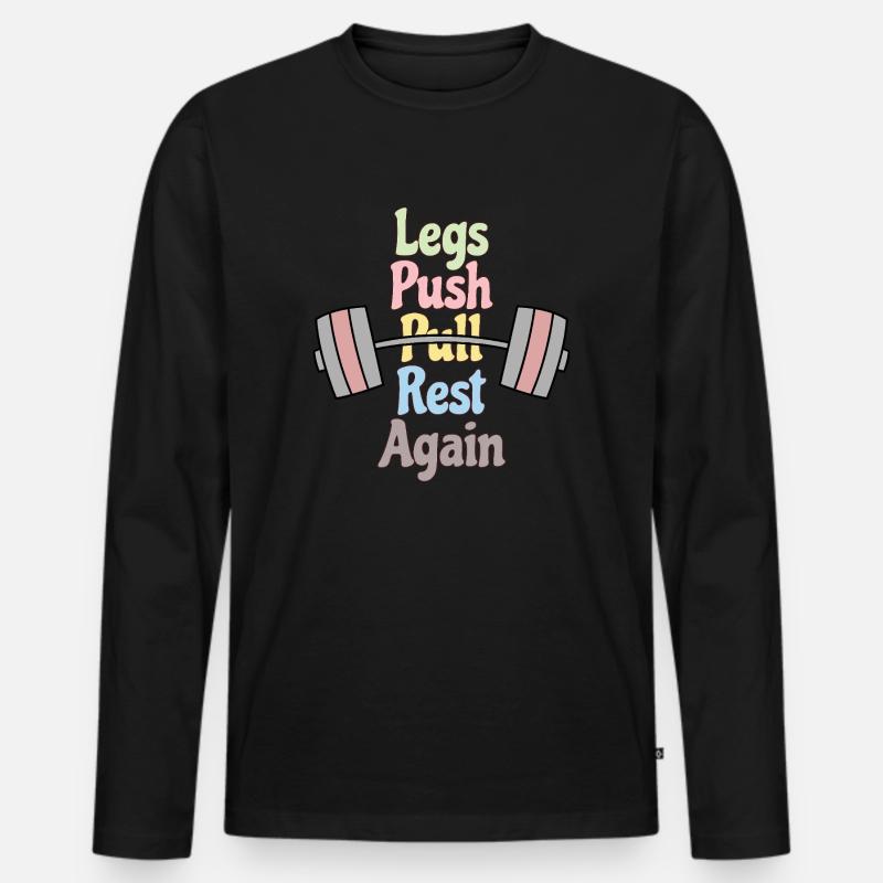 Legs, Push, Pull, Again - Männer Premium Bio Langarmshirt - Schwarz