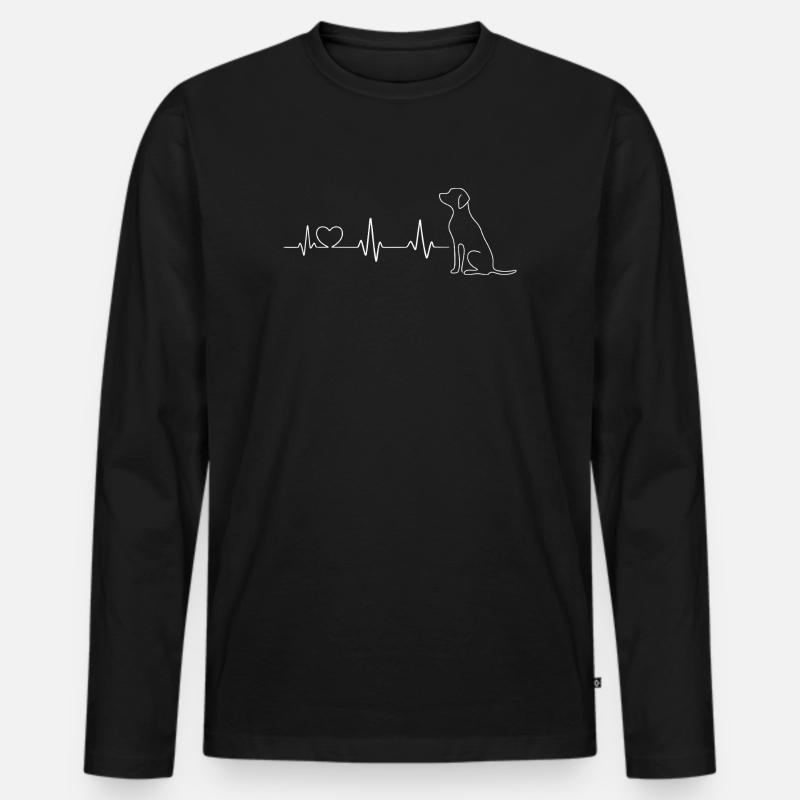 Herzschlag Hund Linienkunst - Männer Premium Bio Langarmshirt - Schwarz