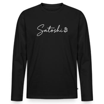 Satoshi Schriftzug Bitcoin Symbol Script Crypto - Männer Premium Bio Langarmshirt - Schwarz - Vorne - Nico (187cm)