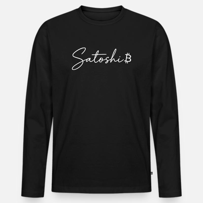 Satoshi Schriftzug Bitcoin Symbol Script Crypto - Männer Premium Bio Langarmshirt - Schwarz