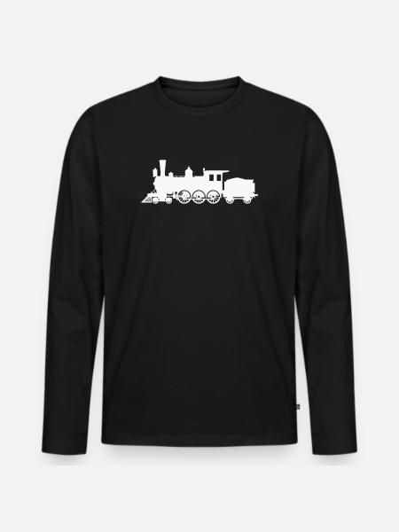 Dampflok Silhouette - Männer Premium Bio Langarmshirt - Schwarz