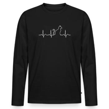 Minimalist Feline Heartbeat Cat Lover Gift - Men's Premium Organic Long Sleeve Shirt - black - Front - Nico (187cm)