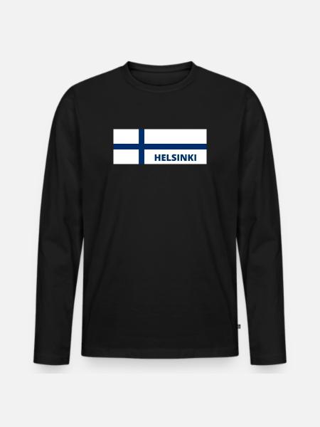 Helsinki City in Finnish Flag - Men's Premium Organic Long Sleeve Shirt - black
