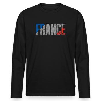 Frankreich Flagge Distressed Typografie - Männer Premium Bio Langarmshirt - Schwarz - Vorne - Nico (187cm)