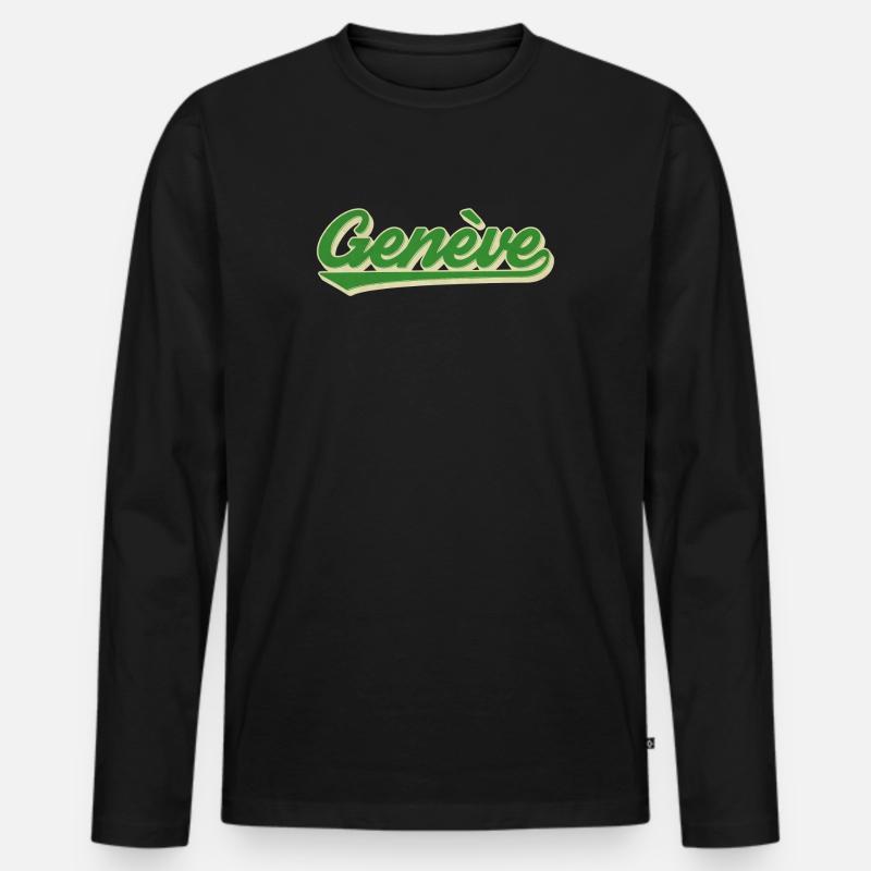 Genève Grün Retro Script - Männer Premium Bio Langarmshirt - Schwarz