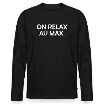 RELAX TO THE MAX. | Vacation Mode - Men's Premium Organic Long Sleeve Shirt - black - Front - Nico (187cm)