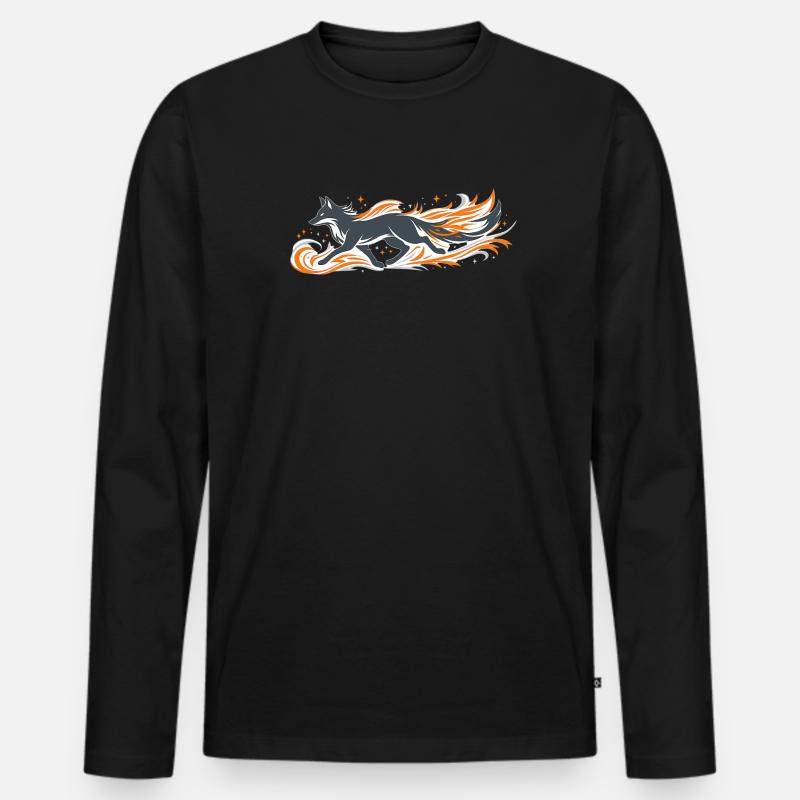 Flammender Fuchs im Feuerflug - Männer Premium Bio Langarmshirt - Schwarz