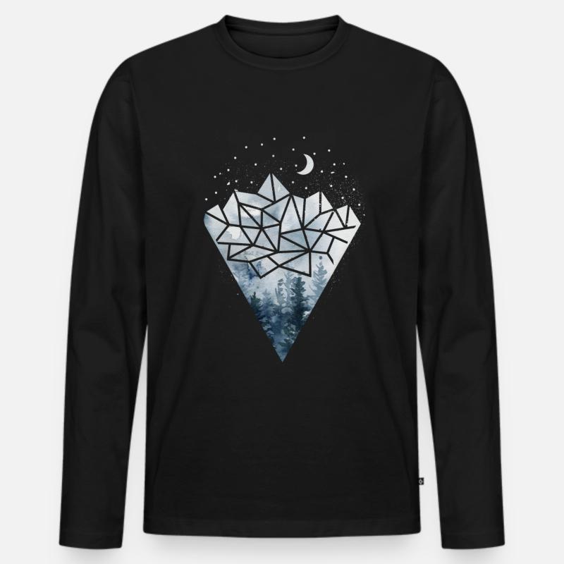 Geometrie Berge Polygon Wald - Männer Premium Bio Langarmshirt - Schwarz
