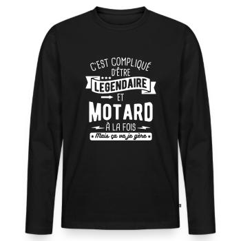 Légendaire et motard - T-shirt manches longues Premium bio Homme - noir - Devant - Nico (187cm)