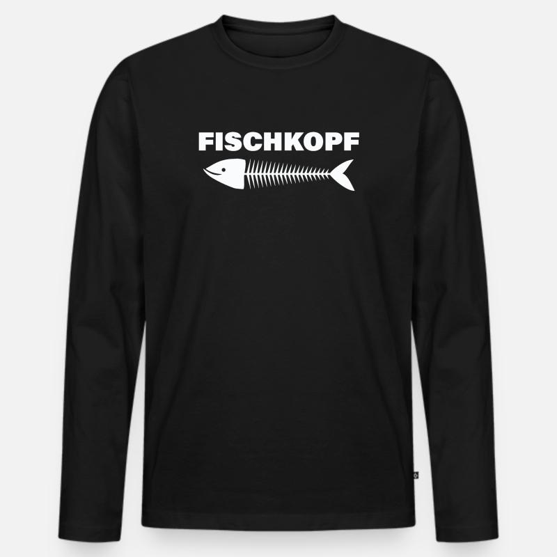 FISCHKOPF - Männer Premium Bio Langarmshirt - Schwarz