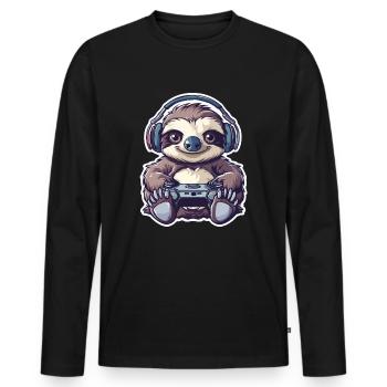 Gamer Faultier Gaming Zocken Gamepad - Männer Premium Bio Langarmshirt - Schwarz - Vorne - Nico (187cm)