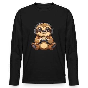 Gamer Faultier Gaming Zocken Gamepad - Männer Premium Bio Langarmshirt - Schwarz - Vorne - Nico (187cm)