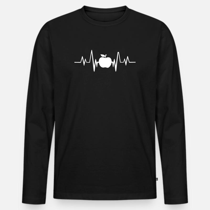 Apfel Herzschlag Motiv - Männer Premium Bio Langarmshirt - Schwarz