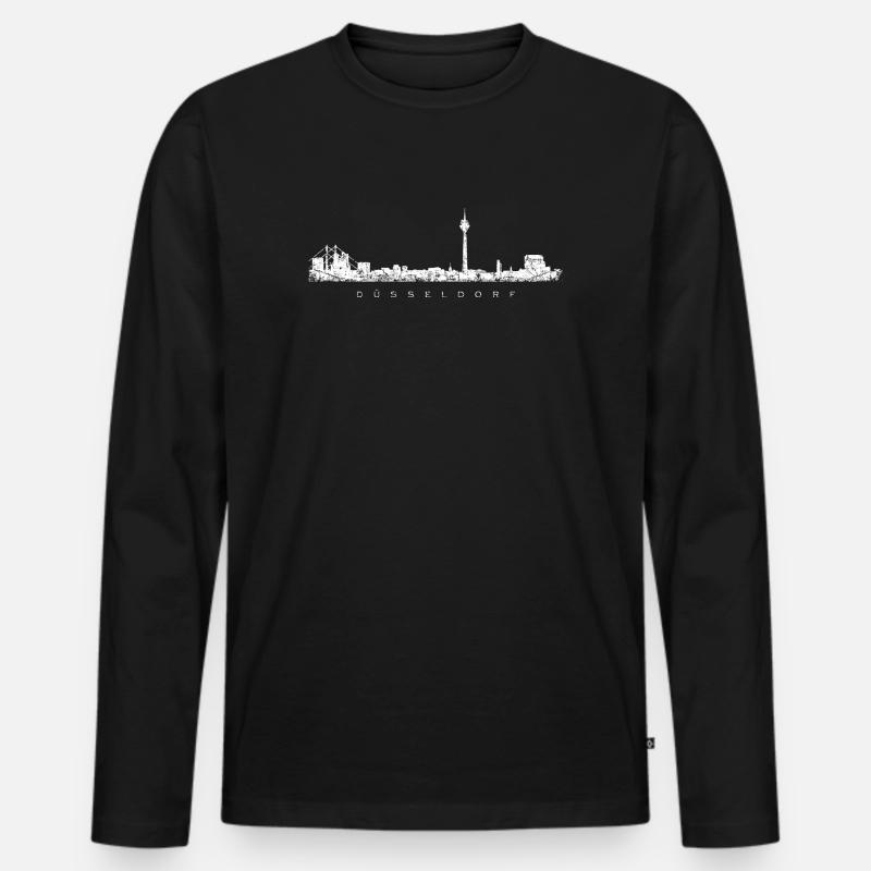 Die Skyline von Düsseldorf (Vintage/Weiß) - Männer Premium Bio Langarmshirt - Schwarz