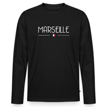 Marseille - Men's Premium Organic Long Sleeve Shirt - black - Front - Nico (187cm)