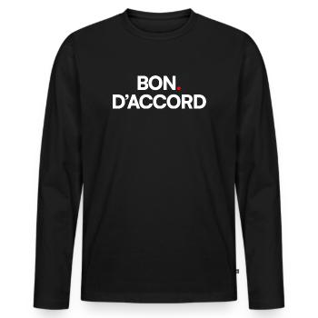 GUT. STIMME ZU | Minimalistisches Design, subtiler Humor - Männer Premium Bio Langarmshirt - Schwarz - Vorne - Nico (187cm)