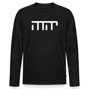 JHWH Strang Weiß - Männer Premium Bio Langarmshirt - Schwarz - Vorne - Nico (187cm)