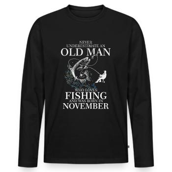 Geburtstag Angler Shirt alter Mann Monat November - Männer Premium Bio Langarmshirt - Schwarz - Vorne - Nico (187cm)