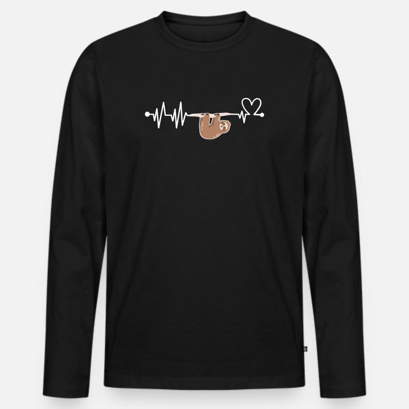 Faultier Herzschlag - Männer Premium Bio Langarmshirt - Schwarz
