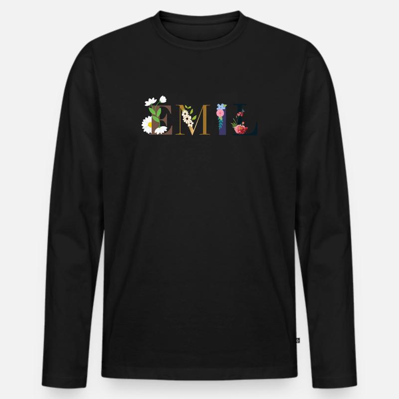 EMIL Name mit Blumen geschmückt - Männer Premium Bio Langarmshirt - Schwarz