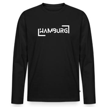 Hamburg - Männer Premium Bio Langarmshirt - Schwarz - Vorne - Nico (187cm)