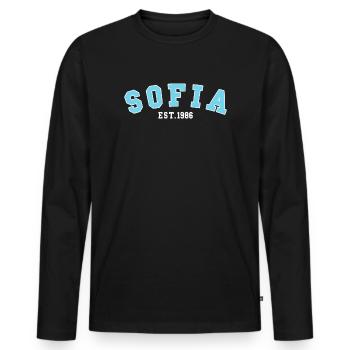 Sofia gegründet 1986 - Männer Premium Bio Langarmshirt - Schwarz - Vorne - Nico (187cm)
