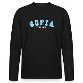 Sofia gegründet 1976 - Männer Premium Bio Langarmshirt - Schwarz - Vorne - Nico (187cm)