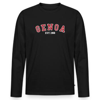 Genua gegründet 1966 - Männer Premium Bio Langarmshirt - Schwarz - Vorne - Nico (187cm)